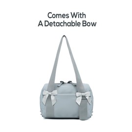 Mini Gym Bag for Women: Light Grey handbag or shoulder bag with Adjustable Straps - With Cute Bow - Yoga Work Workouts