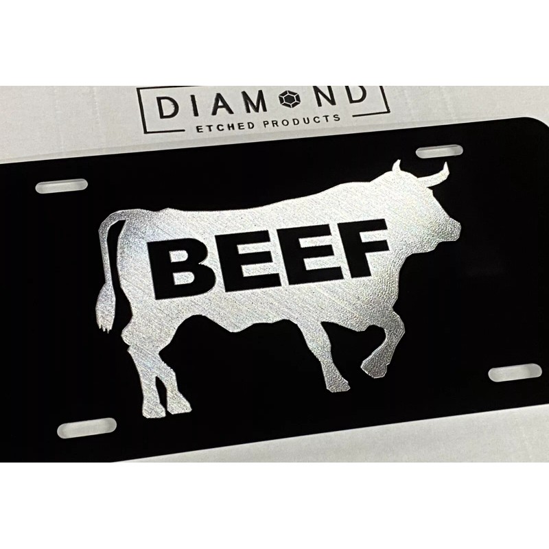 Diamond Etched Products Engraved Eat Beef Car Tag Diamond Etched