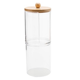 Rumyve Cotton Pad Holder,Clear Container for Qtips with Bamboo Lid,Q-tip Cotton Swab Dispenser Dressing Table Accessories for Cotton Bud Swab Ball Cosmetic Organizing Storaging