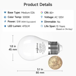 SHINESTAR Refrigerator Light Bulb,120V 40W Equivalent A15 Fridge Waterproof Bulbs, 5000K Daylight E26 Medium Base 5 Watt LED Appliance Bulb, Non-dimmable, 2-Pack