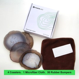FOLKOR LIFE Natural Agate Coasters for Drinks, Geode Stone Coasters Agate Slices Set of 4 Gemstone Drinkware Bar Coaster for Coffee Table, 3.5-4" Agate Gift for Housewarming Mother's Day