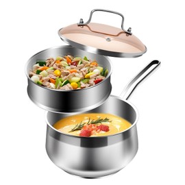 Boryenty Stainless Steel Saucepan with Steamer Basket, 2.5 QT Cooking Pot All Stove Compatible - Soup Pot Perfect for Cooking Gravies, Pasta, Vegetable and More