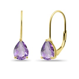 Yellow Flashed Sterling Silver Amethyst 8x6mm Teardrop Dainty Drop Gold Earrings for Women