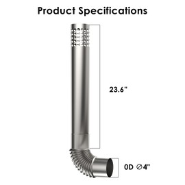 Ranein 4" OD Stainless Steel Vent Pipe Kit, includes 3" Elbow, 19.7" Horizontal Termination Pipe, and Chimney Rain Cap