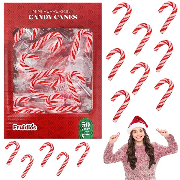Christmas Candy Canes Mini's Suckers, Peppermint Flavor, Individually Wrapped, 2" Inch, Net WT 4.42oz (125g) (50-Pack)