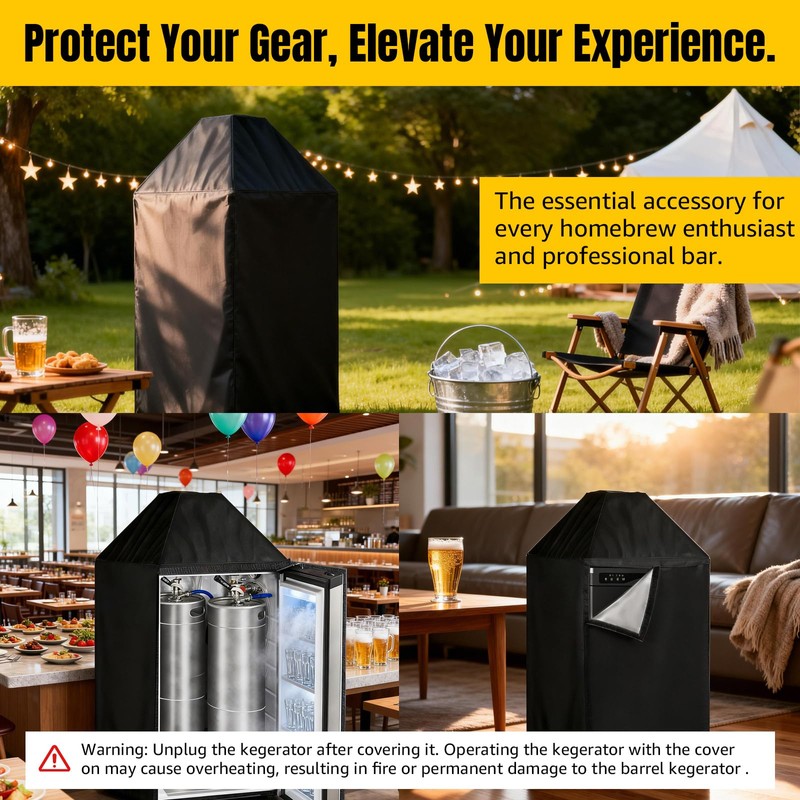MRbrew Kegerator cover, Waterproof Kegerator Beer Tower Cover 420D Silver-Coated