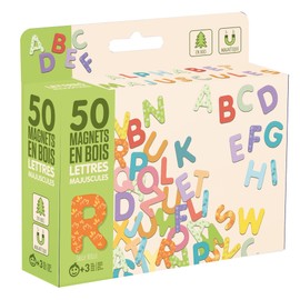 Jeujura - Wooden Magnets 50 Capital Letters - Accompanying Blackboards - Wooden Magnets - Familiarize with the Labelling - Cardboard Box 17 x 15 x 4 cm - from 3 Years - 8966