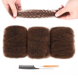 Originea Afro Kinky Curly Human Hair Bulk for Dreadlocks and Twist Braiding 100% Human Hair 3 Packs 8 Inch Soft Afro Kinky Bulk Human Hair Extensions (#4 Medium Brown)