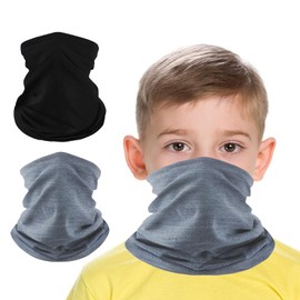 Neck Warmer Kids, Neck Gaiter Kids Fleece Windproof Winter Face Scarf Bandana Face Cover for Boys Girls Outdoor Sports (black+ grey)