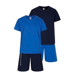 Boys 2 Pack Short Pyjamas Nightwear PJ Sets Twin Pack 9 to 16 Years (RYL/NVY 9/10)
