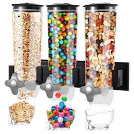 Dual-Headed Wall-Mounted Cereal Dispenser, 4.5L Large Capacity Dry Food Dispenser, Wall Mounting Candy Dispenser, Clear Wall Grain Dispensing Canister, Kitchen Dispenser for Coffee Beans, Nuts, Snacks