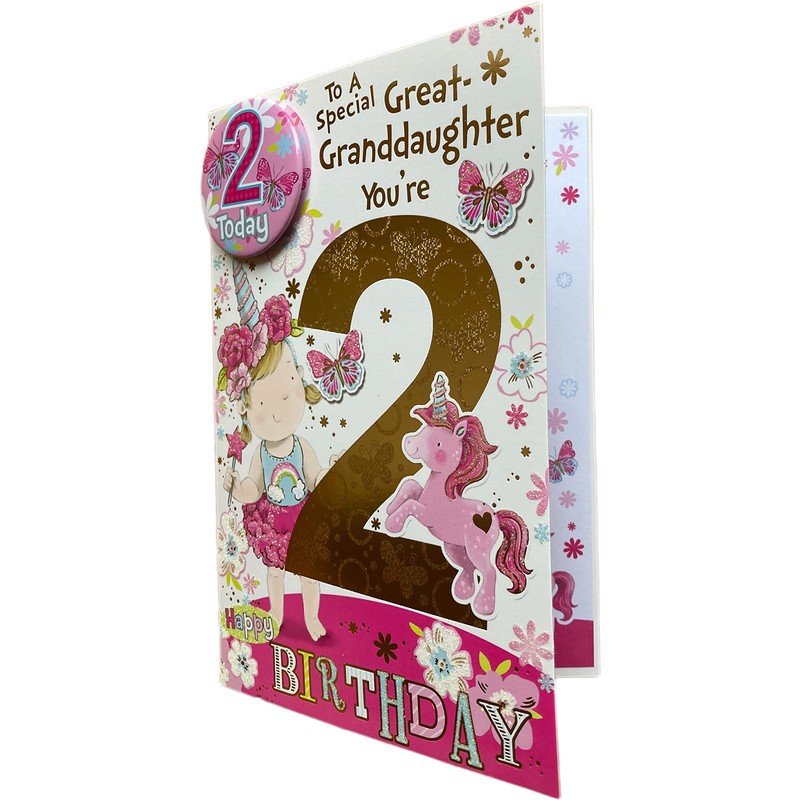 Great Granddaughter Age 2 Two Birthday Card with Badge**9 X