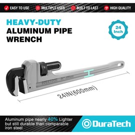 DURATECH 24-inch Heavy Duty Aluminum Straight Pipe Wrench, Adjustable Plumbing Wrench, Drop Forged, Exceed GGG standard