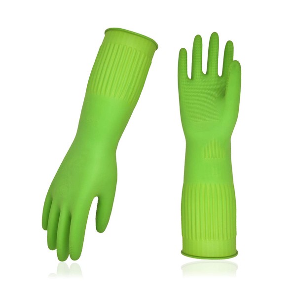 Vgo... 10-Pairs Dishwashing Gloves, Reusable Household Gloves, Kitchen Gloves, Long Sleeve, Thick Latex, Cleaning, Washing, Working, Painting, Gardening, Pet Care (Size M, Light Green, RB2143)
