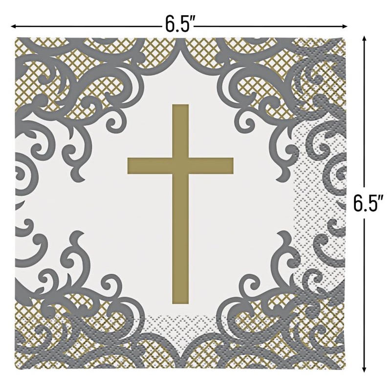 Unique 74852 Gold Holy Communion Luncheon Napkins 16 Pcs, Cross