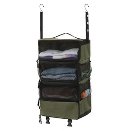 Surblue Hanging Travel Organizer Portable Hanging Luggage Organizer Multiple Compartments Collapsible Compression Closet Packing Cubes,Green,M