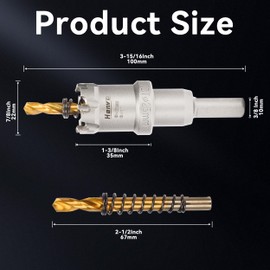 Henvo Hole Saw 1" (25mm) Heavy Duty Carbide with 2 Pilot Drill Bits - Metal Hole Cutter Cuts Stainless Steel, Iron, Copper, Brass, Plastic