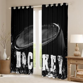 Feelyou Kids Ice Hockey Curtains for Living Room (2 Panels, 42 x 63 Inch) Winter Sports Hobby Darkening Drapes for Boys Girls Black 3D Ball Pattern 30%-50% Blackout Curtains Window Treatments