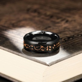 King Will Tungsten Wedding Band Promise Ring for Men 8mm Black High Polished Ring with Black Sand Inlay Rose Gold Sparkles 10