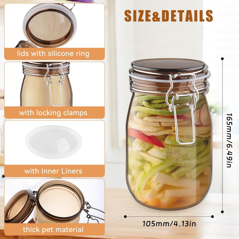 2 Pcs PET Plastic Storage Jar with Clamp Lid Empty