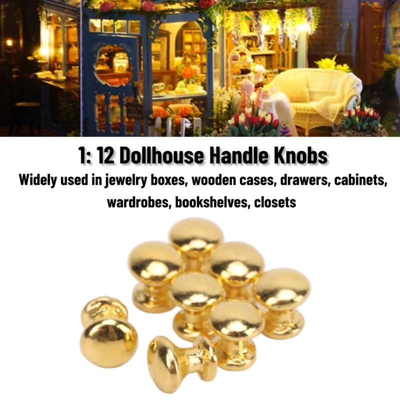 8Pcs 1:12 Scale Miniature Round Head Knobs, Metal Dollhouse Door