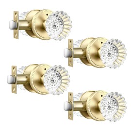 Leydebong 4 Pack Crystal Glass Door Knobs, Privacy No Key Door Knob for Bedroom and Bathroom, Heavy Duty Vintage Clear Crystal Door Knobs with Lock