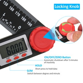 Digital Protractor Ruler Angle Finder, Protractor Ruler Level Tool, Multifunction Level Ruler 7 Inch, 3 Bubble Level Guage, Horizontal, Vertical Level Measuring with LCD Display
