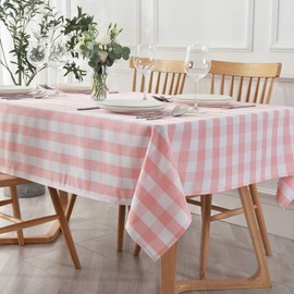 maxmill Checkered Tablecloth Stain Resistant Waterproof Wrinkle Resistant Spillproof Heavy Weight Table Cloth Gingham for Dining Room and Outdoor Use, Rectangle 60 x 140 Inch Pink and White