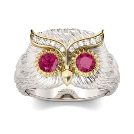 Jeulia 2 Carat Owl Rings for Women Round Cut Feather Engagement Ring 925 Sterling Silver Wedding Rings with Ruby Owl Eye CZ Solitaire Promise Anniversary Rings with Jewelry Gift Box (9)