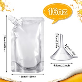 100 Pcs Plastic Flasks, Plastic Flasks Drink Pouches for Adults Concealable Reusable, Plastic Drink Flasks Travel Pouches Kit with Funnel for Women Men (16 oz)