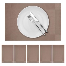 Non-slip Table Mats Set of 6 - Heat Resistant Dual Sided Placemats Washable Waterproof Place Mat for Kitichen Accessories Brown 1