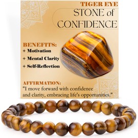 Bivei Crystal Bracelet for Women 6mm Beaded Semi Precious Natural Stone Stretch Elastic Jewelry Yoga Gifts(Tiger Eye - Confidence)