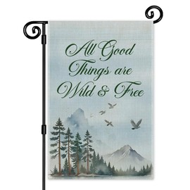 JMYROG All Good Things Are Wild and Free Garden Flag, Double Sided Yard Outdoor Farmhouse Lawn Porch Decor, Nature Wilderness Home Decor, Hiking Theme Party Gifts for Camper Adventure lover Friend
