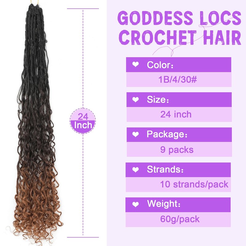 Goddess Locs Crochet Hair 24inch 9 Packs Boho Faux Locs