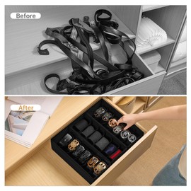 Coorganisers 3 Packs Fabric Belt Organizer, 6 Grids Belt Organizer for Closet and Drawer, Foldable Dresser Drawer Organizers, Tie Organizer for Men, Belt Tie Holder, Belt Tie Storage Organizer-Black