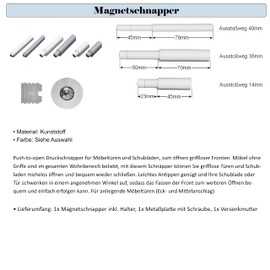 Push to Open Magnetic Catch Door Catch Furniture Magnet Door (Ejection Path: 38 mm, White)