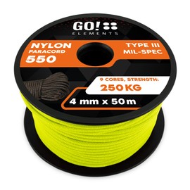GO!elements 50 m Paracord Rope Made of Tear-Resistant Nylon Cord – 4 mm Paracord 550 Type III Cord – Suitable as All-Purpose Rope & Cord – Max. 250 kg, Colour: Neon