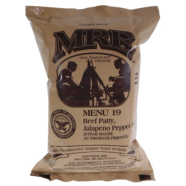 Beef Patty, Jalapeno Pepper Jack MRE Meal - Genuine US Military Surplus Inspection Date 2020 and Up