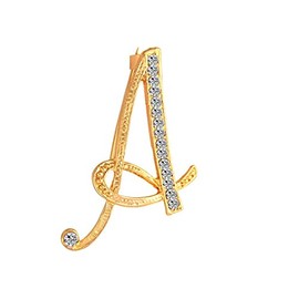 DSADKI A-Z Lette Brooch 26 Initial Pins Gold Plated Metal Brooches - Clear Crystal Rhinestone Brooch Breastpin for Women