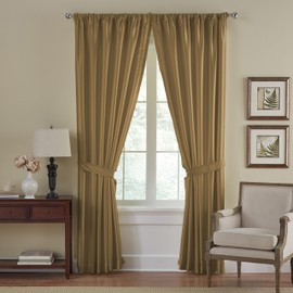 Elrene Home Fashions Versailles Faux-Silk Room-Darkening Curtain Panel, Blackout Curtain with Rod Pocket, 52 Inches by 95 Inches, Gold, 1 Panel