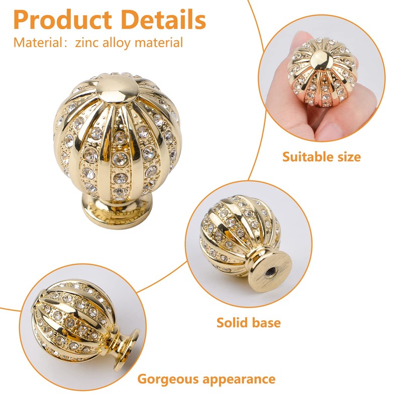 MOROBOR Sphere Rhinestone Drawer Knob, 4pcs Zinc Alloy Gold Cabinet