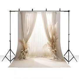 AIBIIN Boho Photography Backdrop Retro 5x7ft Room Window Bohemian Pampas Flower Background Birthday Wedding Maternity Photo Studio Photo Call Props