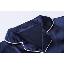 Schbbbta - Pijama de seda para niños y hombres, ropa de dormir de satén con botones, juego de 2 piezas, L Azul Marino, 11-12 Años