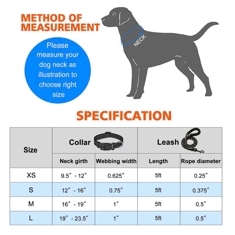 Reflective Dog Collar and Leash Set - Adjustable Collar with