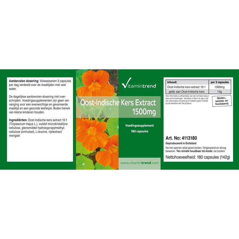 Nasturtium Extract 1500 mg - 180 Capsules - Vegan -