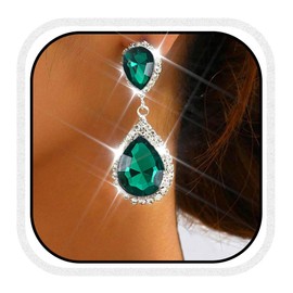 Unicra Teardrop Wedding Earrings Green Rhinestone Bridal Earrings Crystal Dangling Jewelry for Women and Brides (Green)