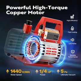 VIVOHOME 110V 1/4 HP 3.5CFM Single Stage Rotary Vane Air Vacuum Pump and AC Manifold Gauge Set Kit with Thermometer for R134a R12 R22 R502 R410a HVAC Air Conditioning Refrigeration Recharging Red