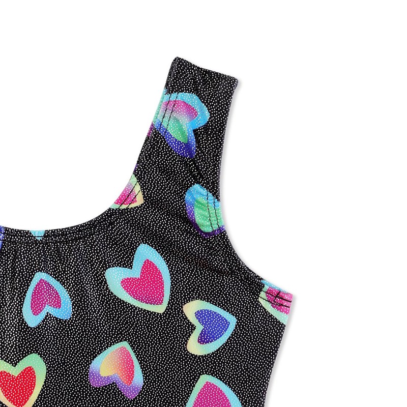 Toddler Girls Leotards for Gymnastics Black Rainbow Colorful Multicolor Hearts