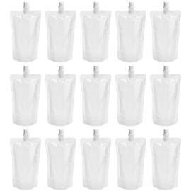 Luxshiny 50pcs Clear Drink Pouches 250ml Reusable Plastic Drinks Flasks Clear Drink Pouches Beverage Bags, Plastic Hip Flask for Parties, Picnic, Travel, Sports