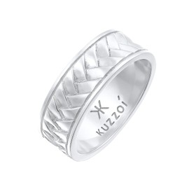 Kuzzoi Men's Ring Polished Band Ring Solid (7 mm) in 925 Sterling Silver, Vintage Men's Jewellery Accessory with Herringbone Structure, Distinctive Ring for Men in Ring Size 60-66, 0611681921,